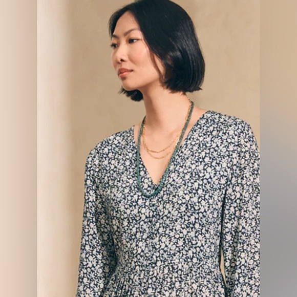 Faherty Isabella Dress Grey in Phantom Ennis Floral Size XS - Picture 5 of 10